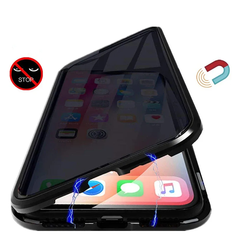 Anti-peeping 360° protection magnetic tempered glass case For iphone