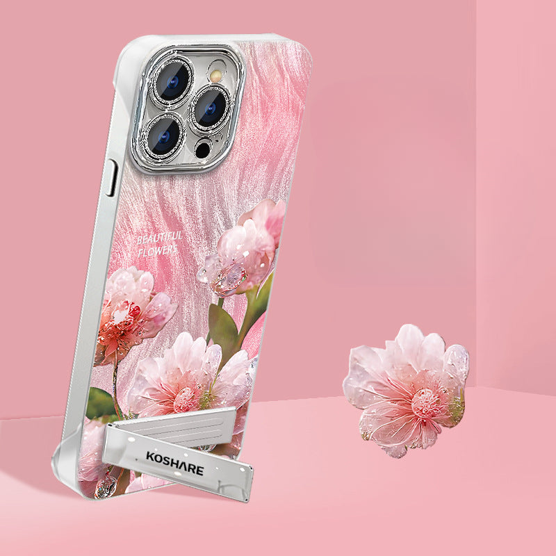 Flower borderless stand phone case For iPhone