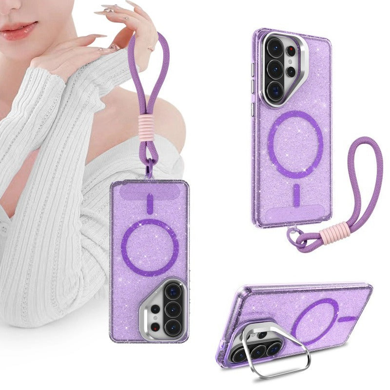Transparent Glitter Lanyard Magnetic Case For Samsung
