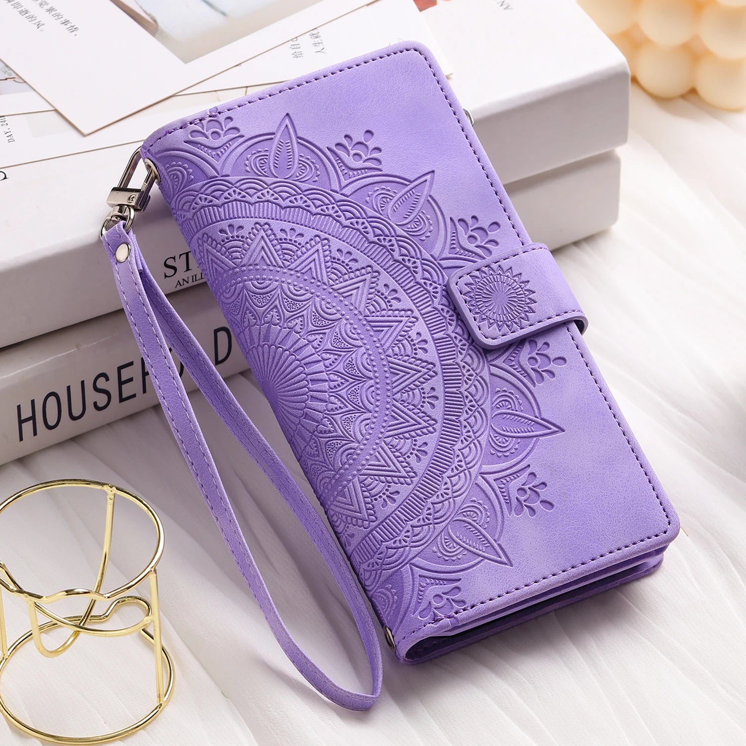 Embossing  Leather Flip Wallet Case For Samsung