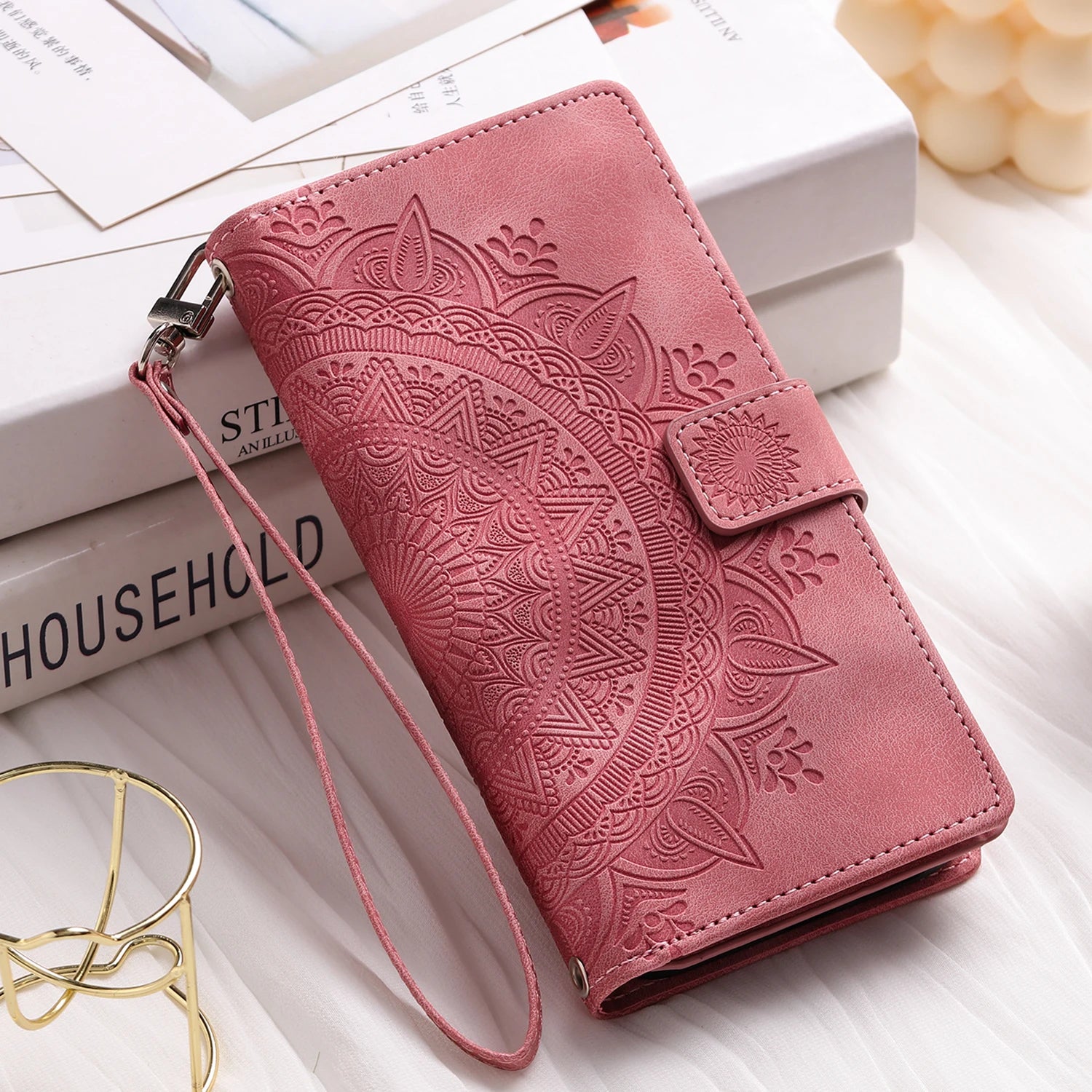Embossing  Leather Flip Wallet Case For Samsung