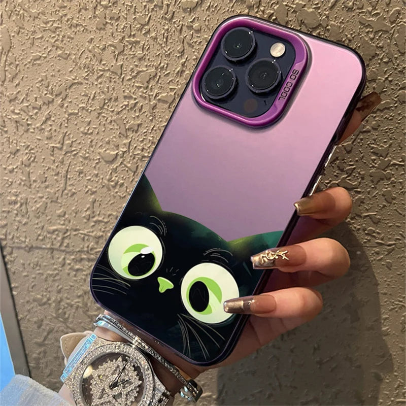 Cute Cartoon Black Cat Shockproof Silicone Soft   Phone Case For iPhone