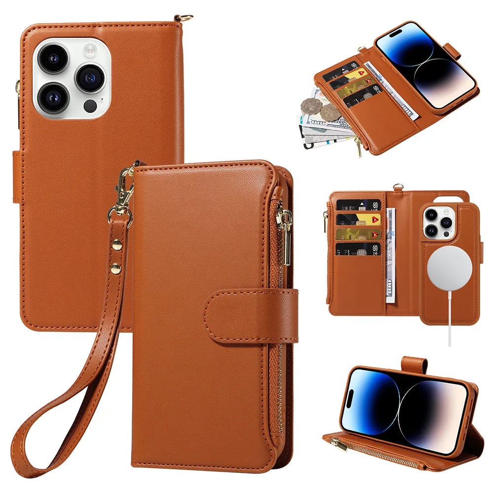 Flip Wireless Charging Leather Wallet Case For iPhone