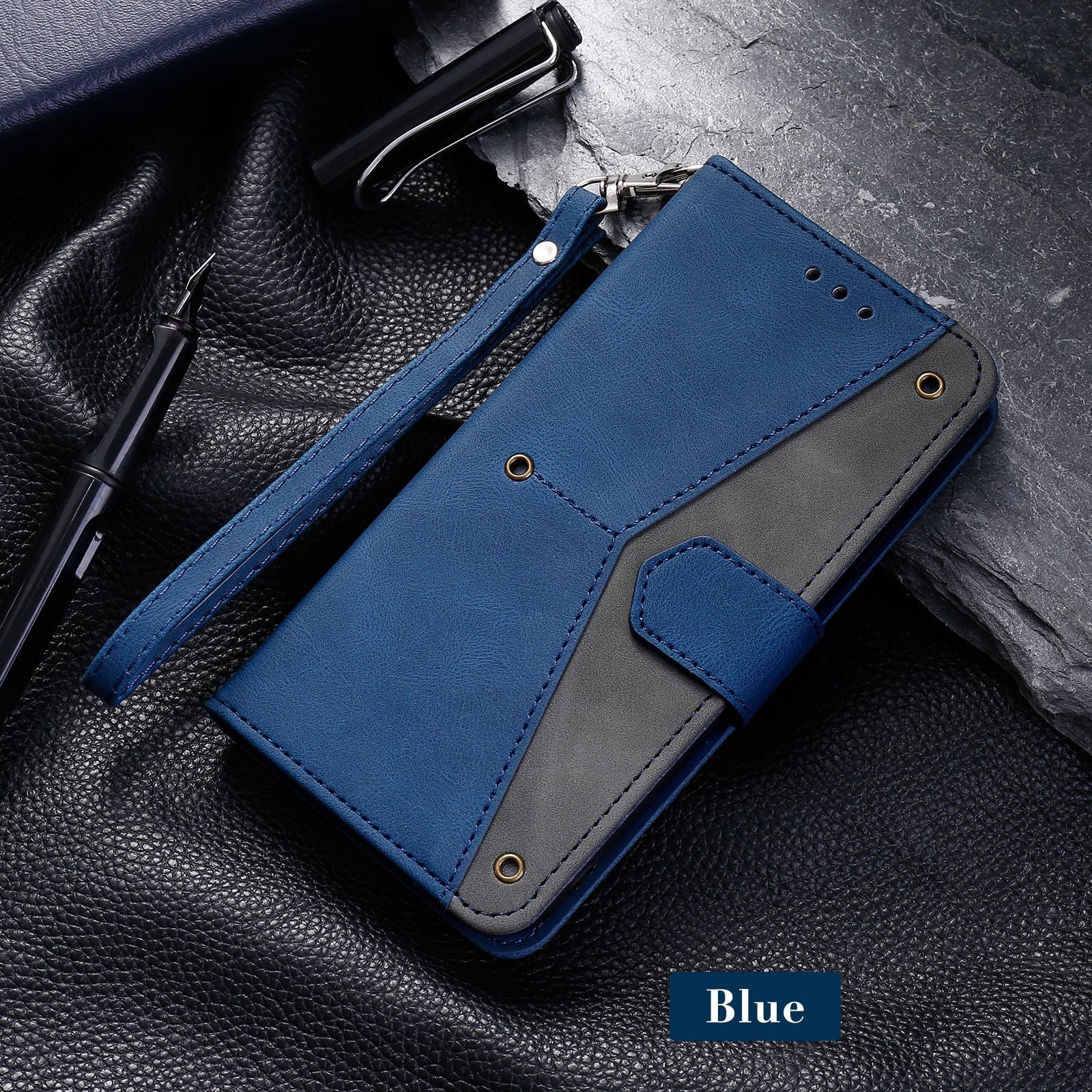 Fashionable rivet stitching  flip leather wallet case for iphone