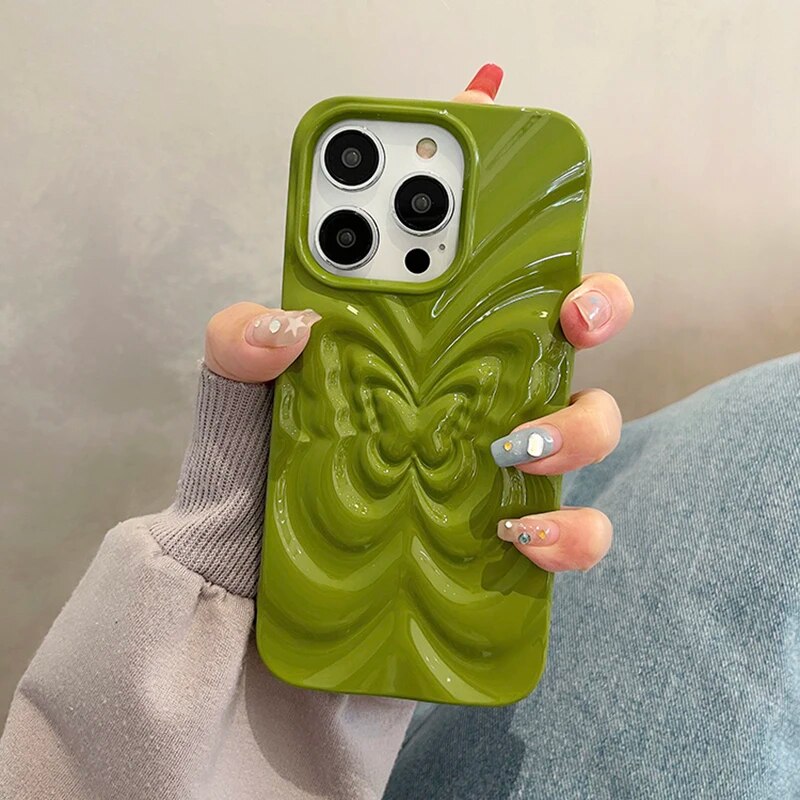 Ins 3D Fold Butterfly Glossy Case For iPhone