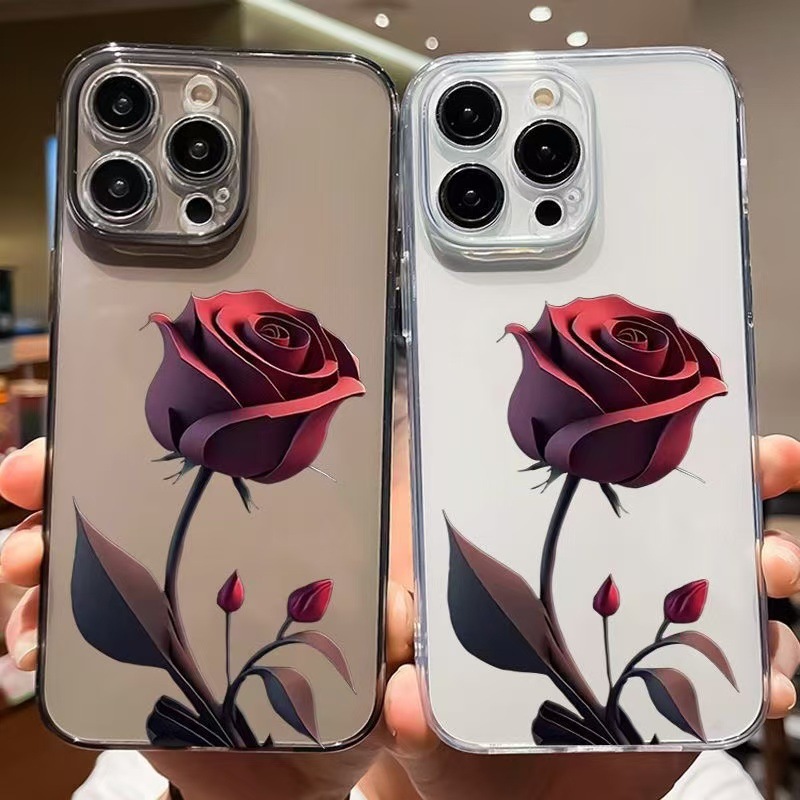 New dark red rose anti-fall case for iPhone