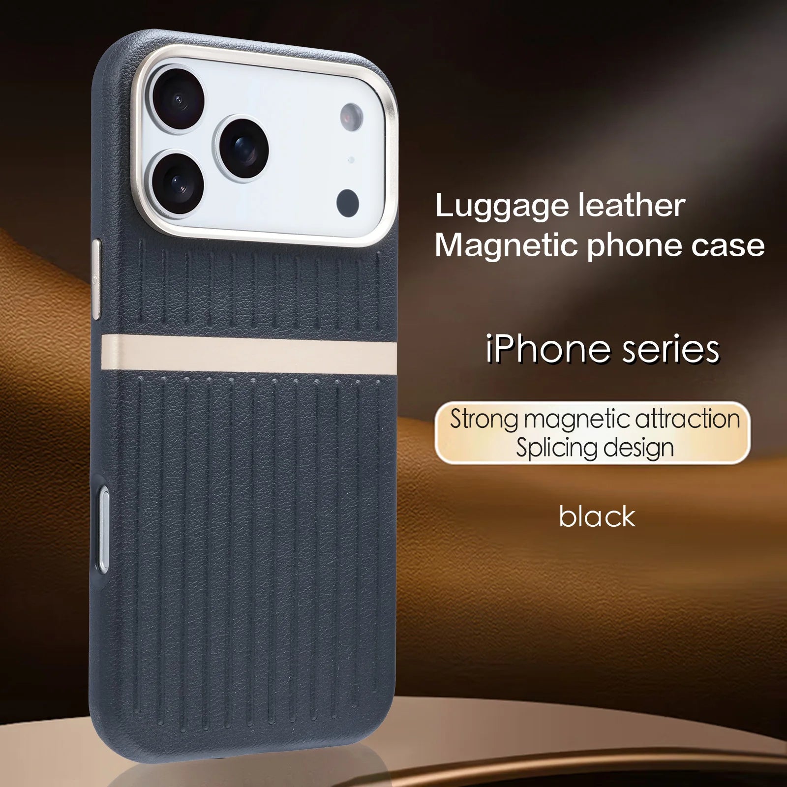 Strong Magnet Embossed Textured Leather Case For iPhone