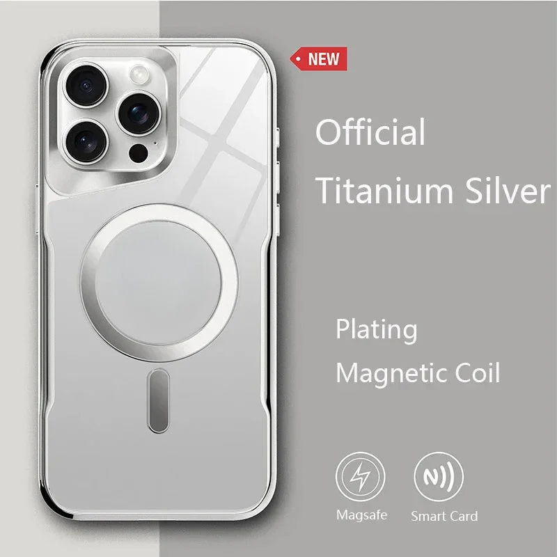 Magsafe Magnetic Plating Frame Transparent Armor Case For iPhone