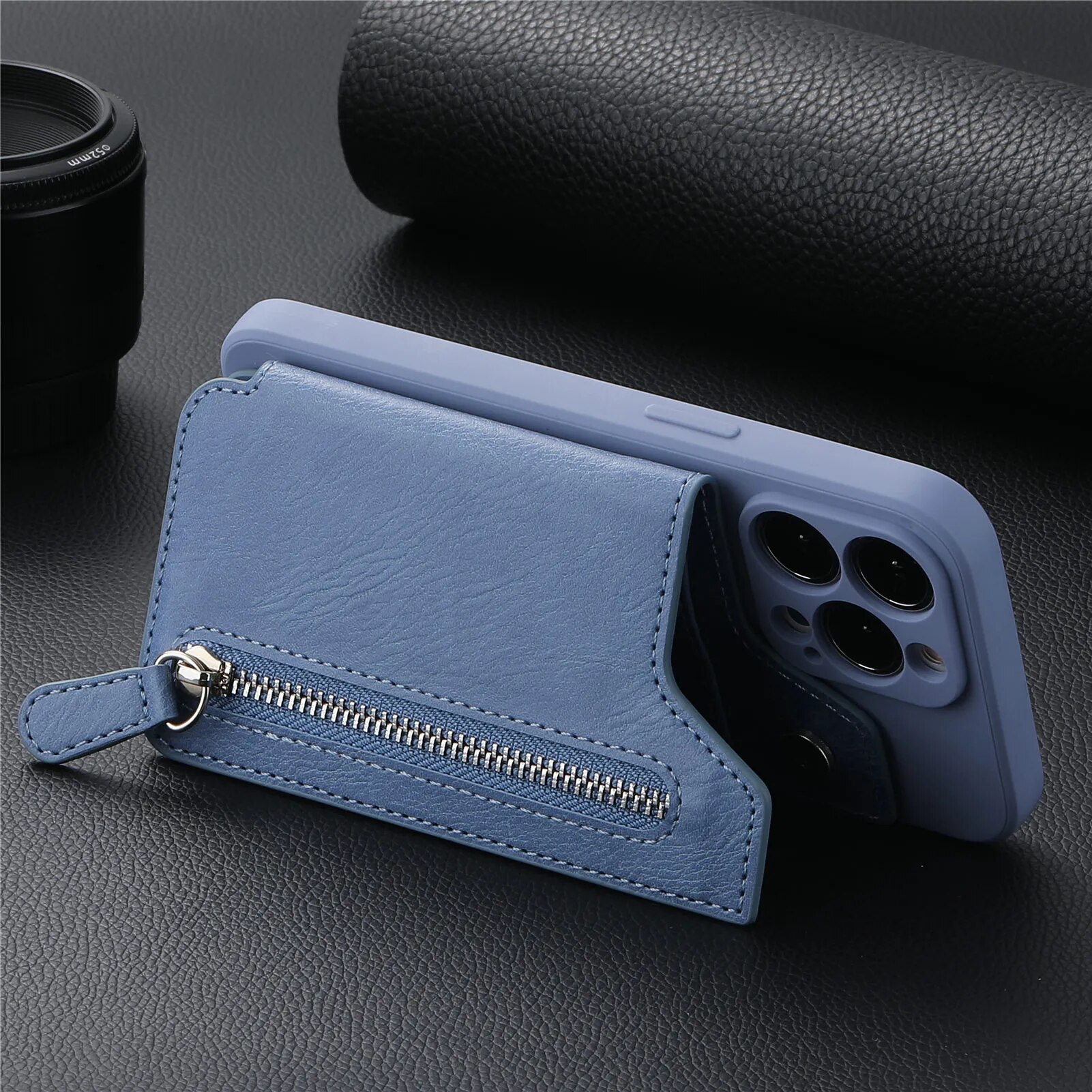 Zipper Cards Leather Wallet Case For iPhone