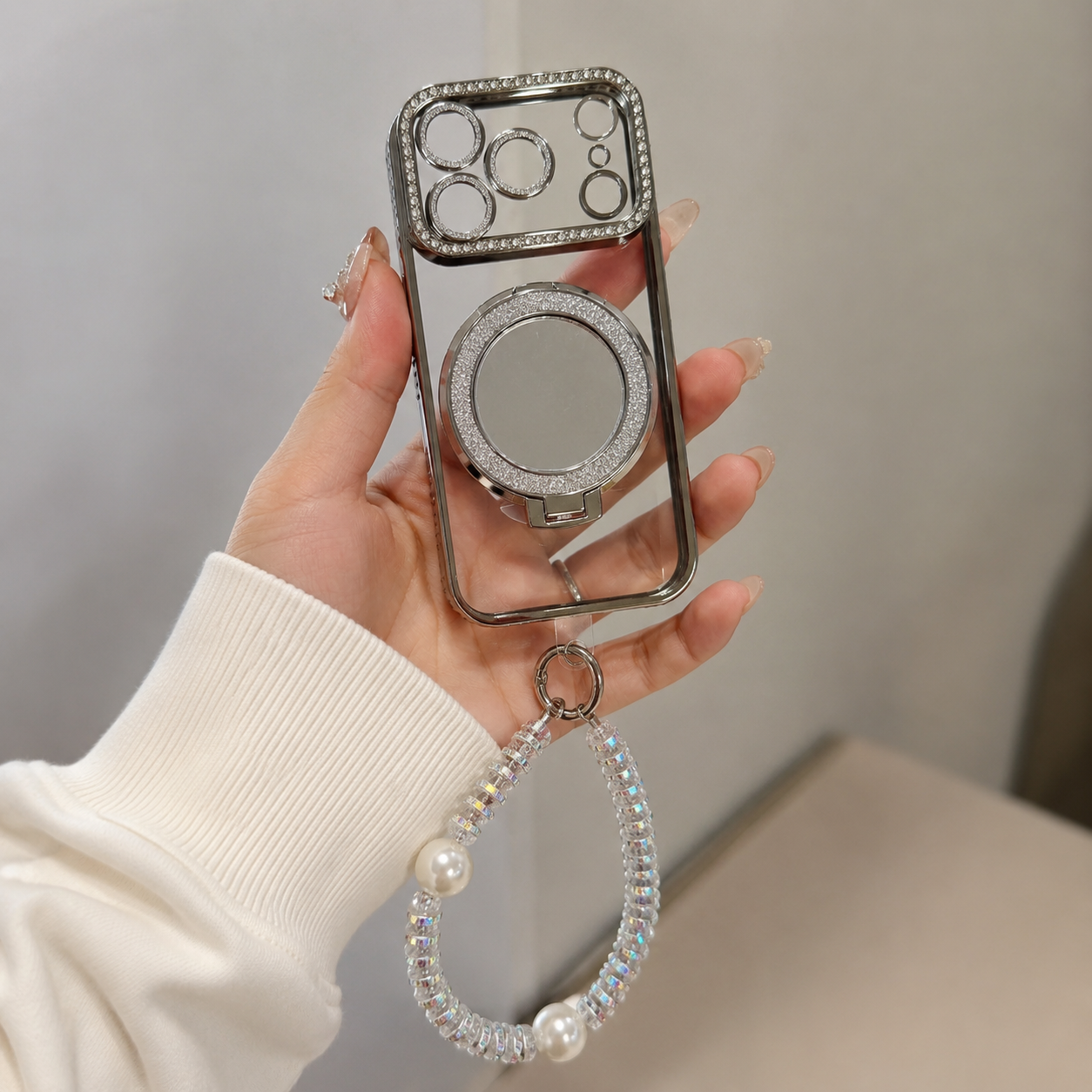 Chain Mirror Ring Stand Case for iPhone