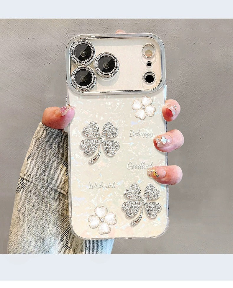 Rhinestone Four-Leaf Clover Chain Case for iPhone
