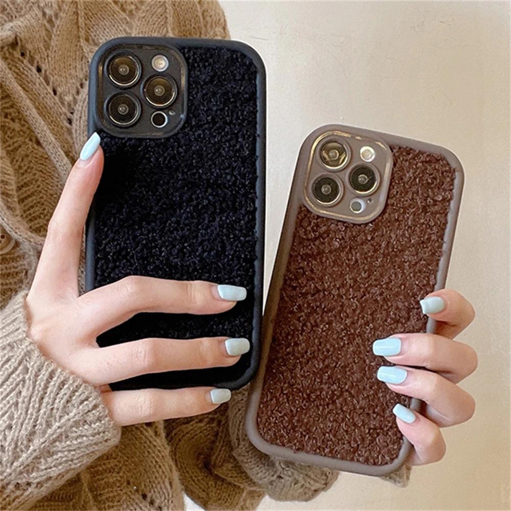 Warm Winter Soild Color Plush Cloth Soft Case For iPhone