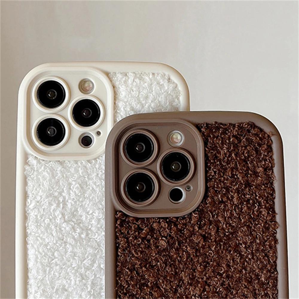 Warm Winter Soild Color Plush Cloth Soft Case For iPhone