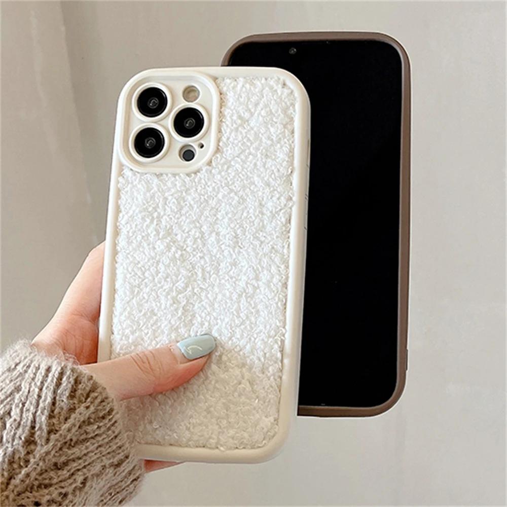Warm Winter Soild Color Plush Cloth Soft Case For iPhone