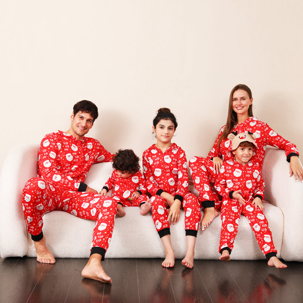 Christmas ”Ho Ho Ho“ Letter Print Santa Claus Long-sleeve Onesies Pajamas Sets