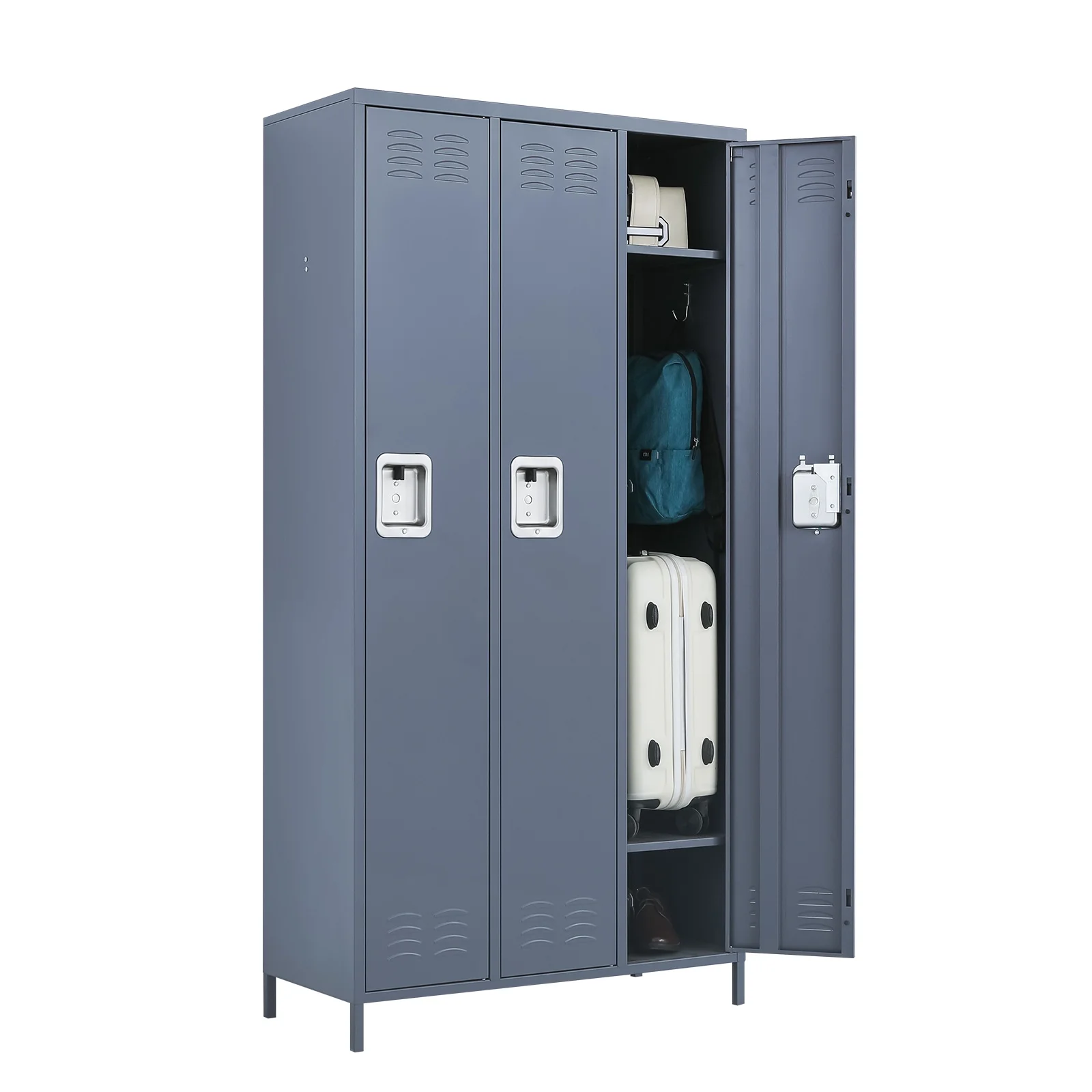 Yizosh Metal Storage Locker Combination,Metal Locker with 6 Hooks&3 Doors,Steel Storage Locker Cabinet for Employees School Office Gym Home,Assembly Required(Dark Grey)