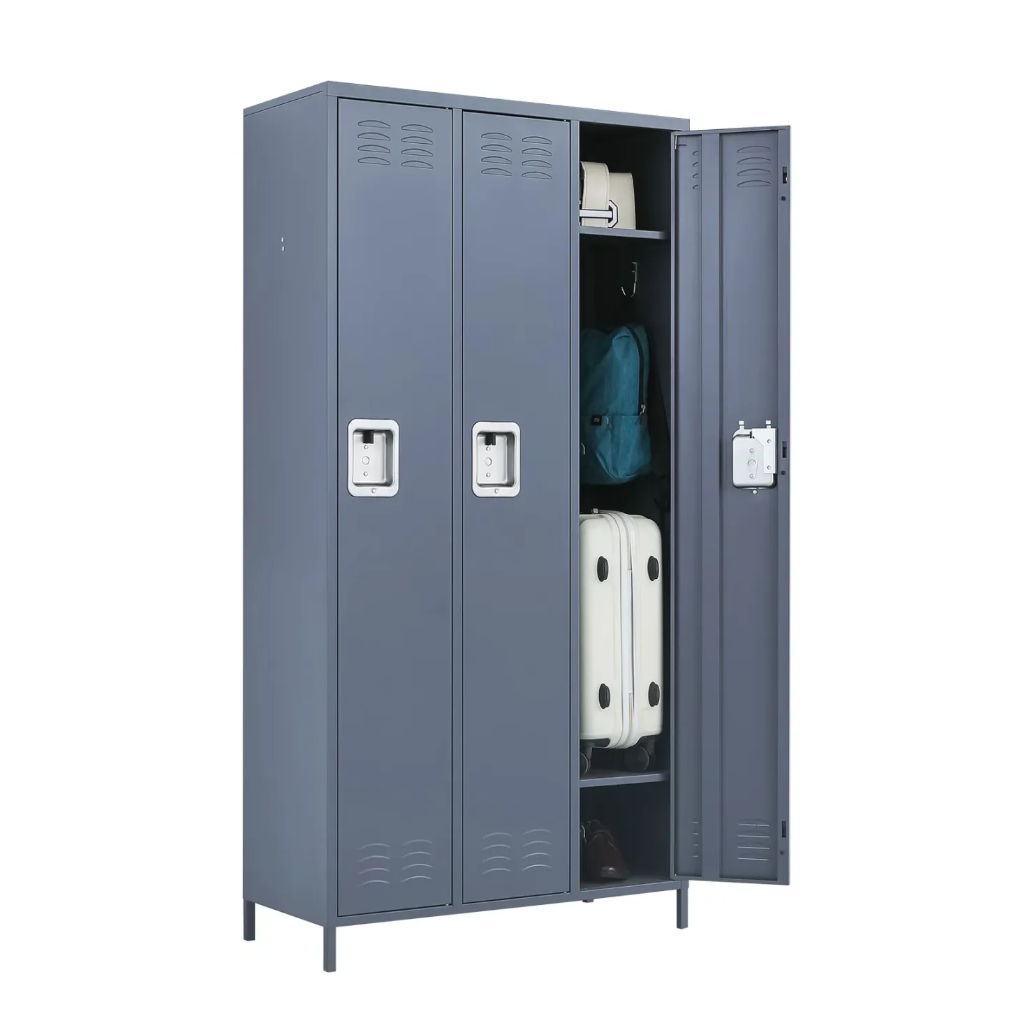 Yizosh Metal Storage Locker Combination,Metal Locker with 6 Hooks&3 Doors,Steel Storage Locker Cabinet for Employees School Office Gym Home,Assembly Required(Dark Grey)