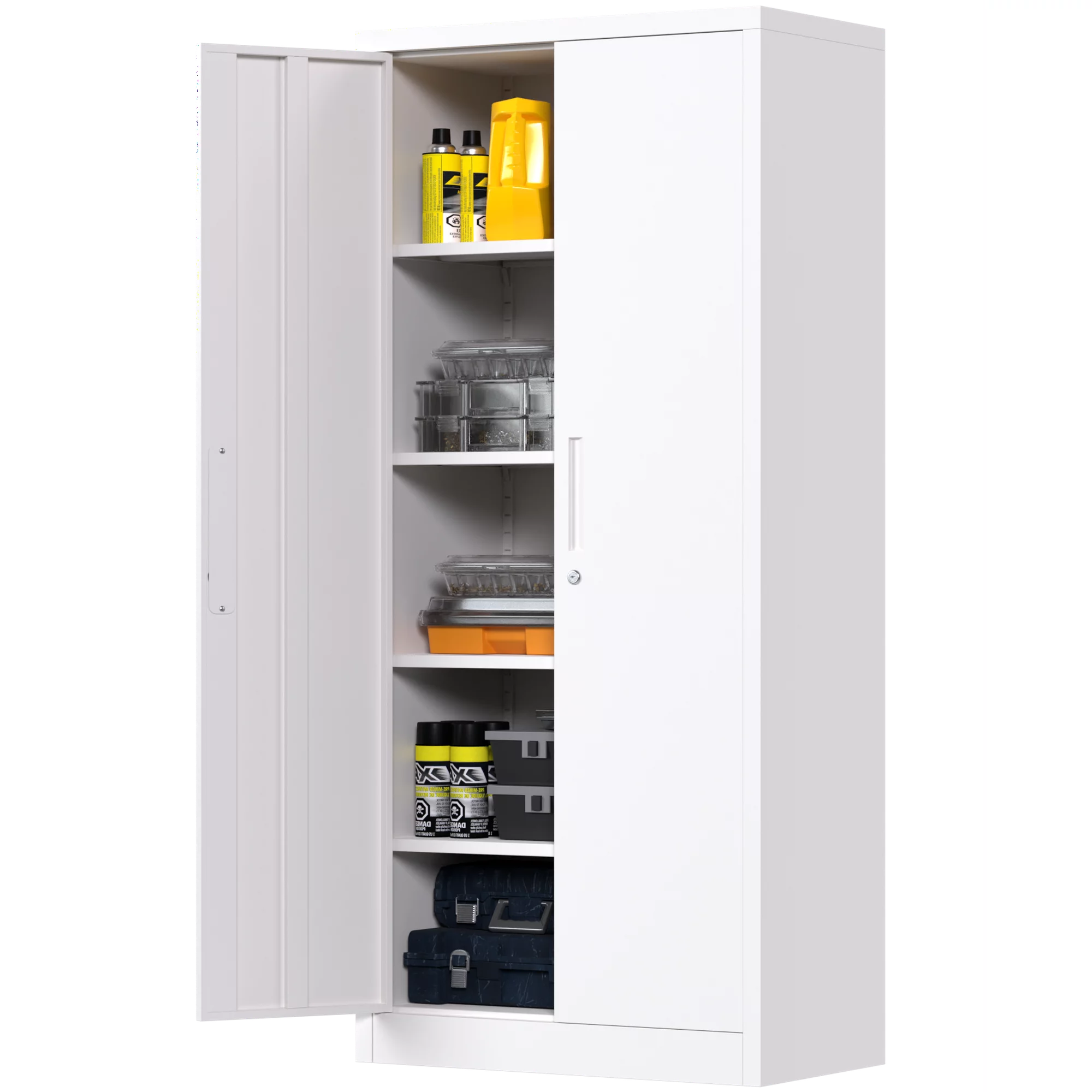 Yizosh 71 Inches Tall Metal Storage Garage Cabinets with Locking Doors and Adjustable Shelves, Steel Storage Cabinet for Garage, Office, Classroom, Assemble Required(White)