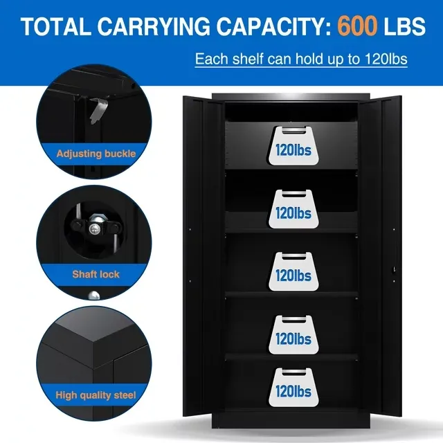 Yizosh Metal Storage Cabinets with Locking Doors and Adjustable Shelves, Steel Garage Storage Cabinet for Garage, Office, Classroom, Assemble Required(Black)
