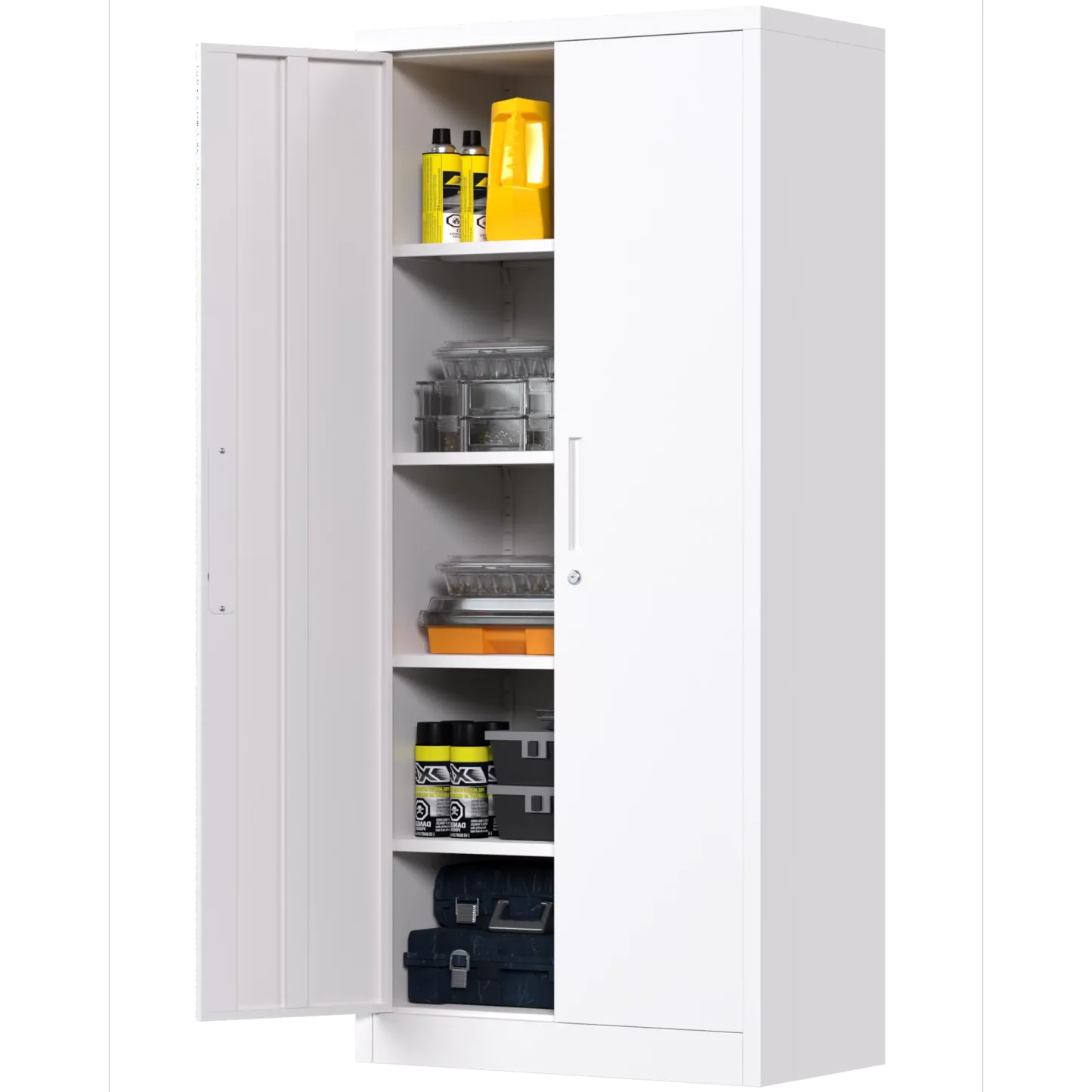 Yizosh 71 Inches Tall Metal Storage Garage Cabinets with Locking Doors and Adjustable Shelves, Steel Storage Cabinet for Garage, Office, Classroom, Assemble Required(White)