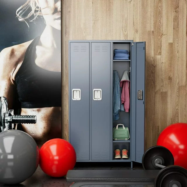 Yizosh Metal Storage Locker Combination,Metal Locker with 6 Hooks&3 Doors,Steel Storage Locker Cabinet for Employees School Office Gym Home,Assembly Required(Dark Grey)