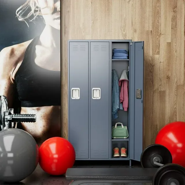 Yizosh Metal Storage Locker Combination,Metal Locker with 6 Hooks&3 Doors,Steel Storage Locker Cabinet for Employees School Office Gym Home,Assembly Required(Dark Grey)