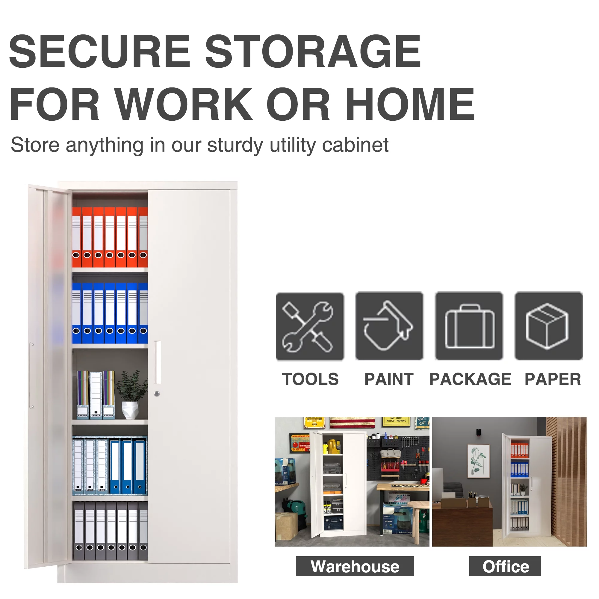 Yizosh 71 Inches Tall Metal Storage Garage Cabinets with Locking Doors and Adjustable Shelves, Steel Storage Cabinet for Garage, Office, Classroom, Assemble Required(White)