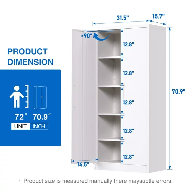Yizosh 71 Inches Tall Metal Storage Garage Cabinets with Locking Doors and Adjustable Shelves, Steel Storage Cabinet for Garage, Office, Classroom, Assemble Required(White)