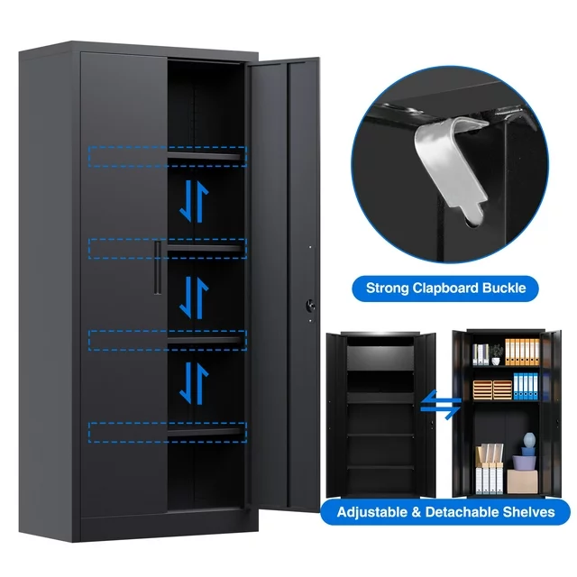 Yizosh Metal Storage Cabinets with Locking Doors and Adjustable Shelves, Steel Garage Storage Cabinet for Garage, Office, Classroom, Assemble Required(Black)