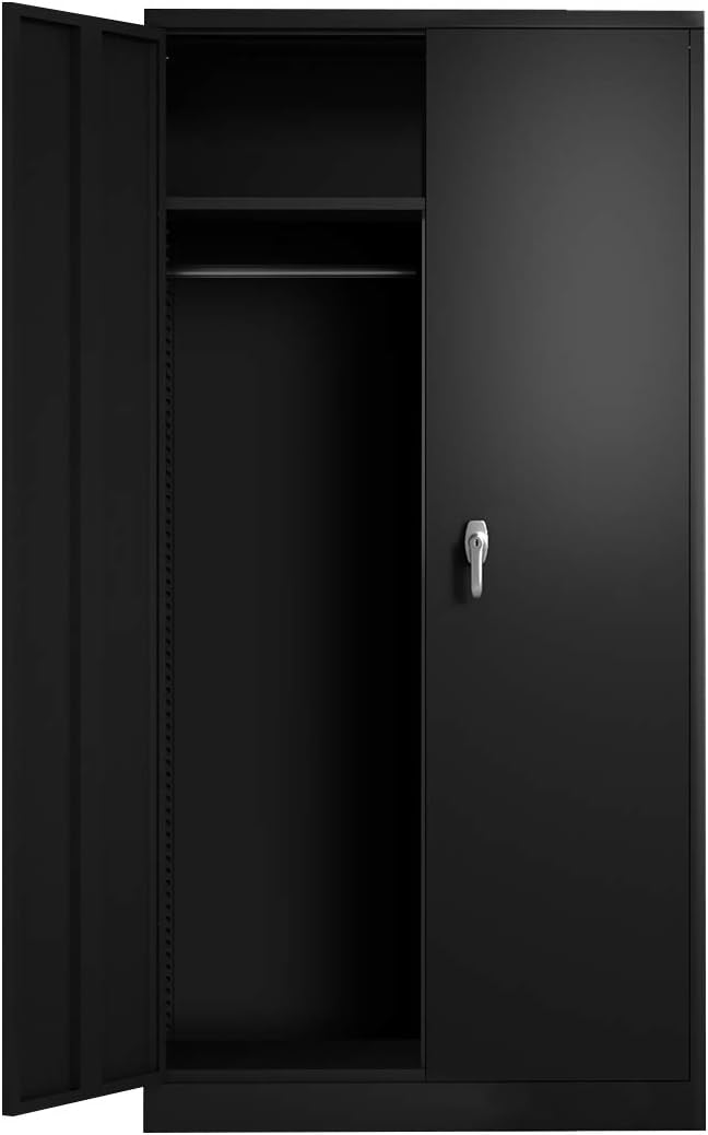 Yizosh 71" Metal Storage Cabinet,Lockable Storage Wardrobe Adjustable Shelves and Hanging Rod, Single Handle Metal Modern Cabinet for Home Office, Assembly Required