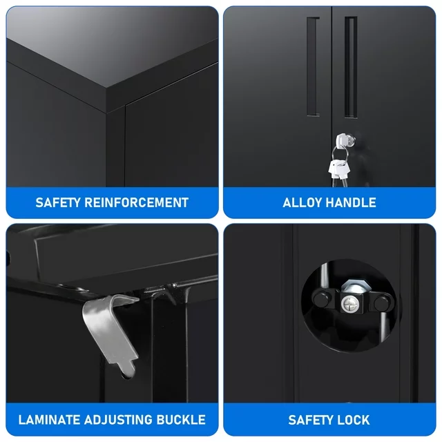 Yizosh Metal Storage Cabinets with Locking Doors and Adjustable Shelves, Steel Garage Storage Cabinet for Garage, Office, Classroom, Assemble Required(Black)