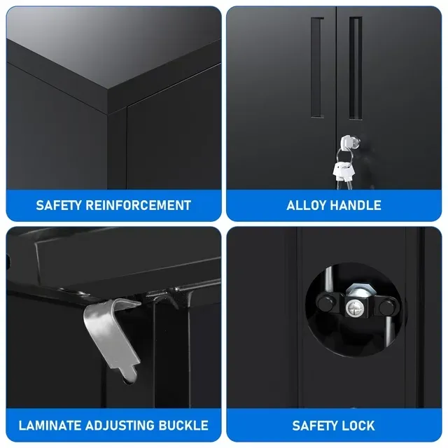 Yizosh Metal Storage Cabinets with Locking Doors and Adjustable Shelves, Steel Garage Storage Cabinet for Garage, Office, Classroom, Assemble Required(Black)
