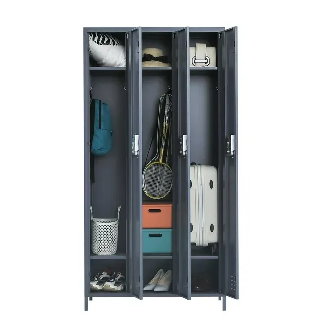 Yizosh Metal Storage Locker Combination,Metal Locker with 6 Hooks&3 Doors,Steel Storage Locker Cabinet for Employees School Office Gym Home,Assembly Required(Dark Grey)