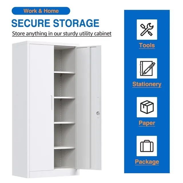 Yizosh 71 Inches Tall Metal Storage Garage Cabinets with Locking Doors and Adjustable Shelves, Steel Storage Cabinet for Garage, Office, Classroom, Assemble Required(White)
