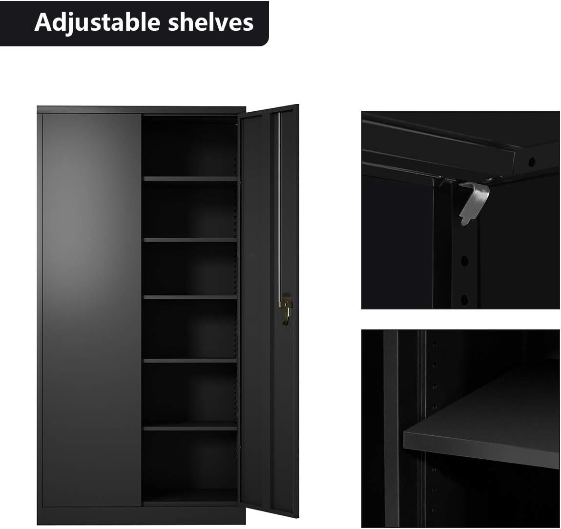 Yizosh 71" Metal Storage Cabinet,Lockable Storage Wardrobe Adjustable Shelves and Hanging Rod, Single Handle Metal Modern Cabinet for Home Office, Assembly Required