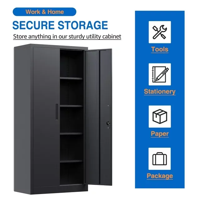 Yizosh Metal Storage Cabinets with Locking Doors and Adjustable Shelves, Steel Garage Storage Cabinet for Garage, Office, Classroom, Assemble Required(Black)