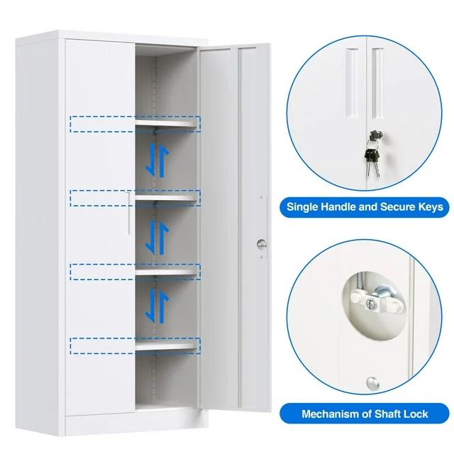 Yizosh 71 Inches Tall Metal Storage Garage Cabinets with Locking Doors and Adjustable Shelves, Steel Storage Cabinet for Garage, Office, Classroom, Assemble Required(White)