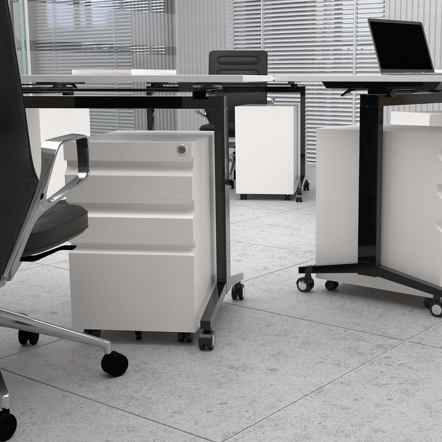 Mobile File Cabinet, 14.96 Inches Wide 3 Drawer White