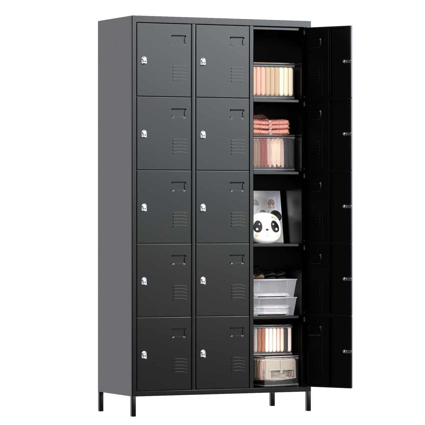 Aobabo 15 Doors Metal Storage Locker for Employees，Black