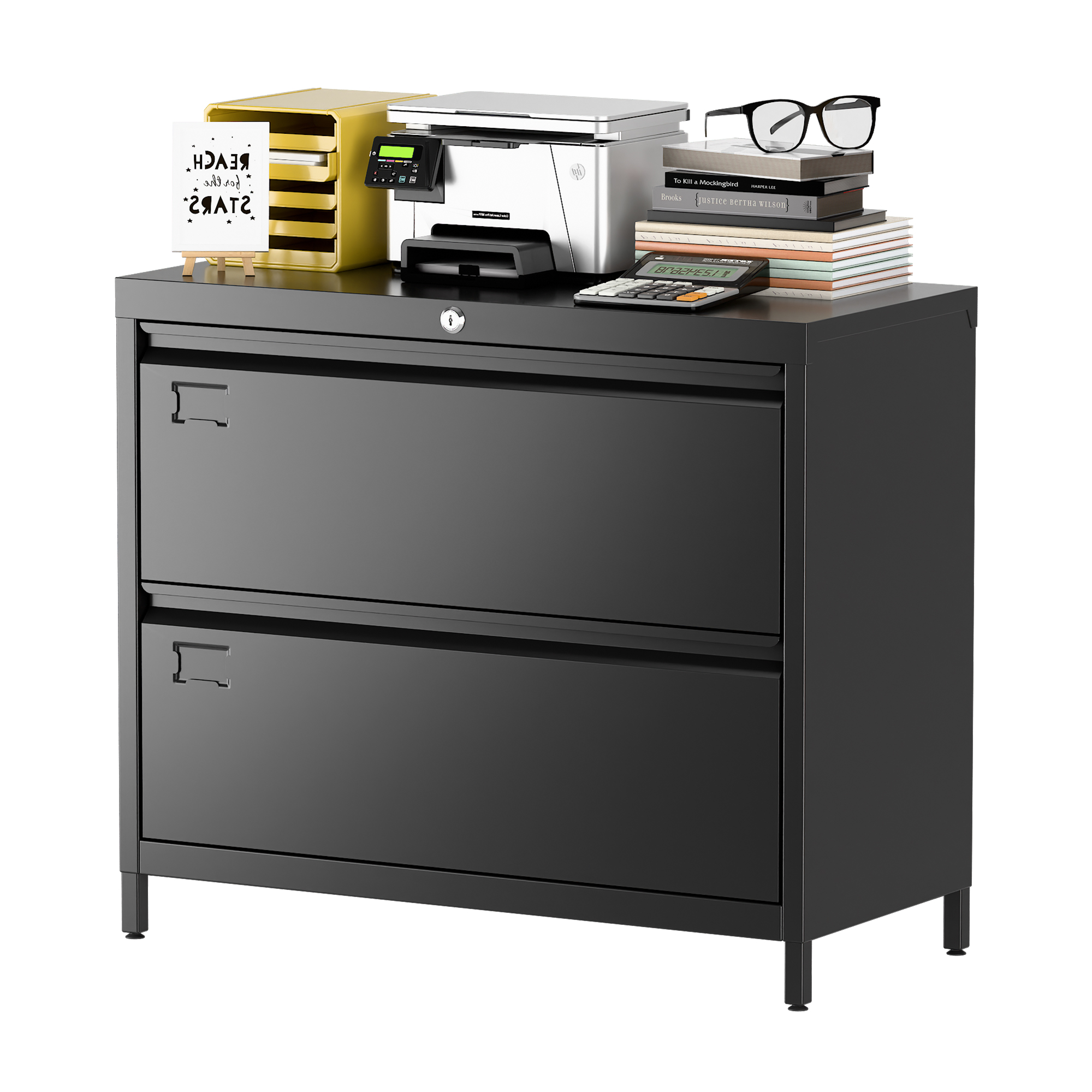 Lateral File Cabinet with 2 Drawer,Required Assembly,Black