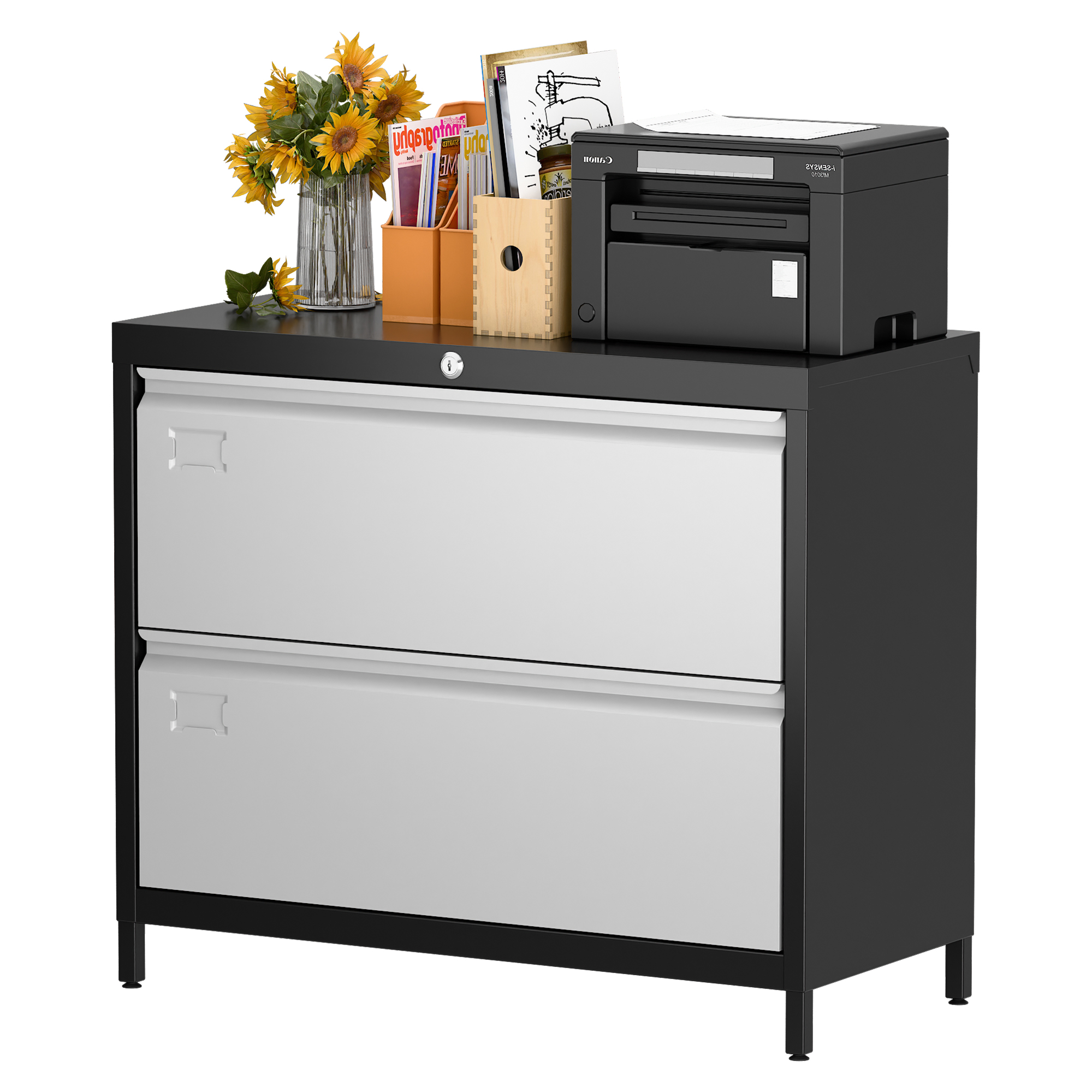 Lateral File Cabinet with 2 Drawer,Required Assembly,Black and Grey