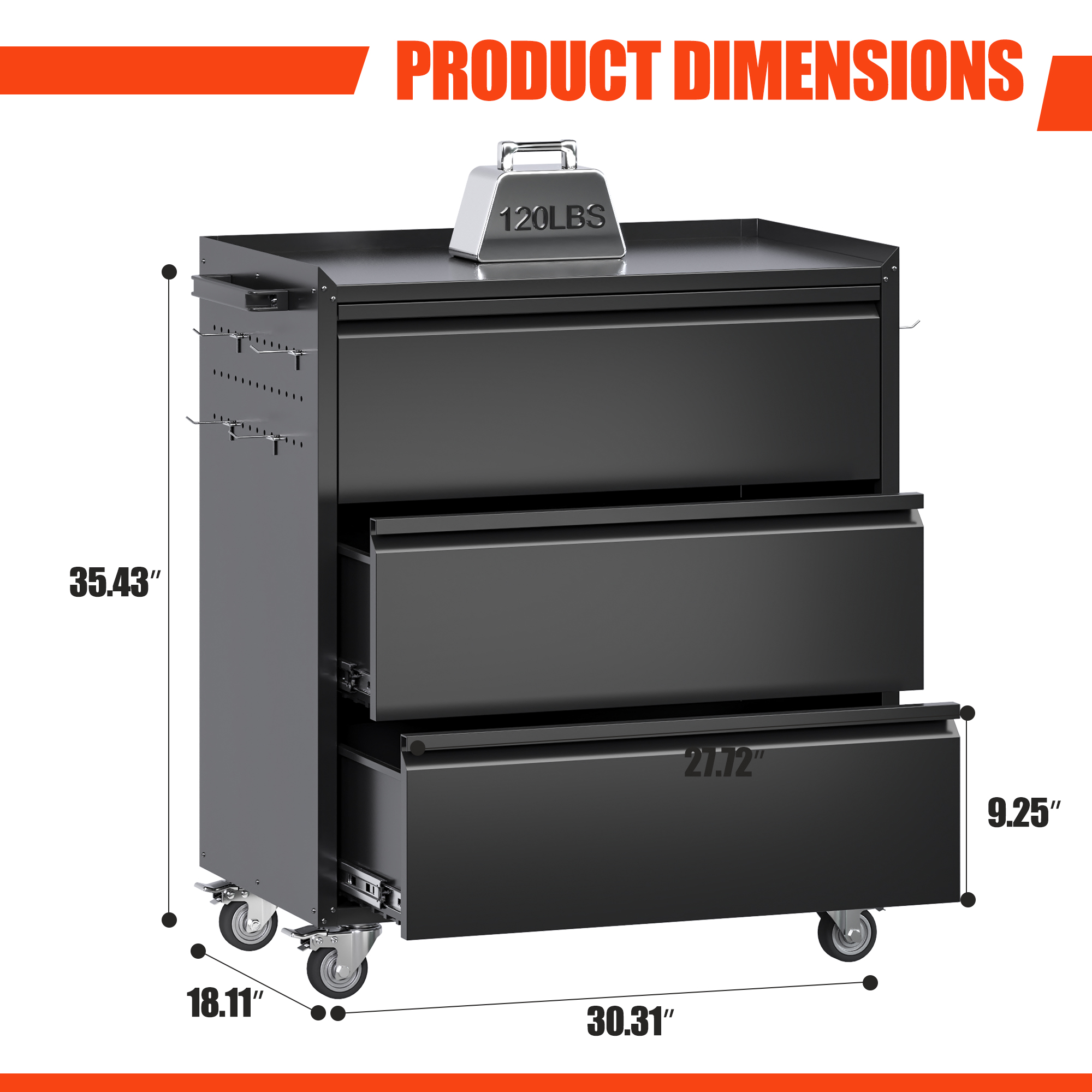 Aobabo 35''H Garage Storage Cabinet  with Wheels and 3 Drawers,Black