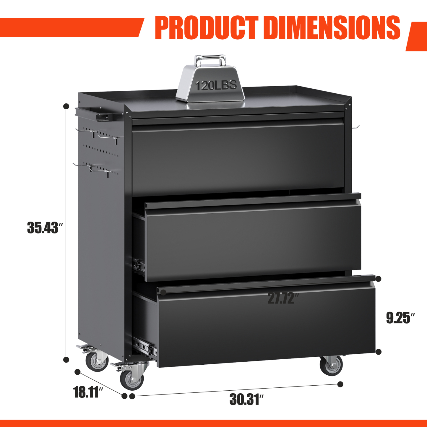 Aobabo 35''H Garage Storage Cabinet  with Wheels and 3 Drawers,Black