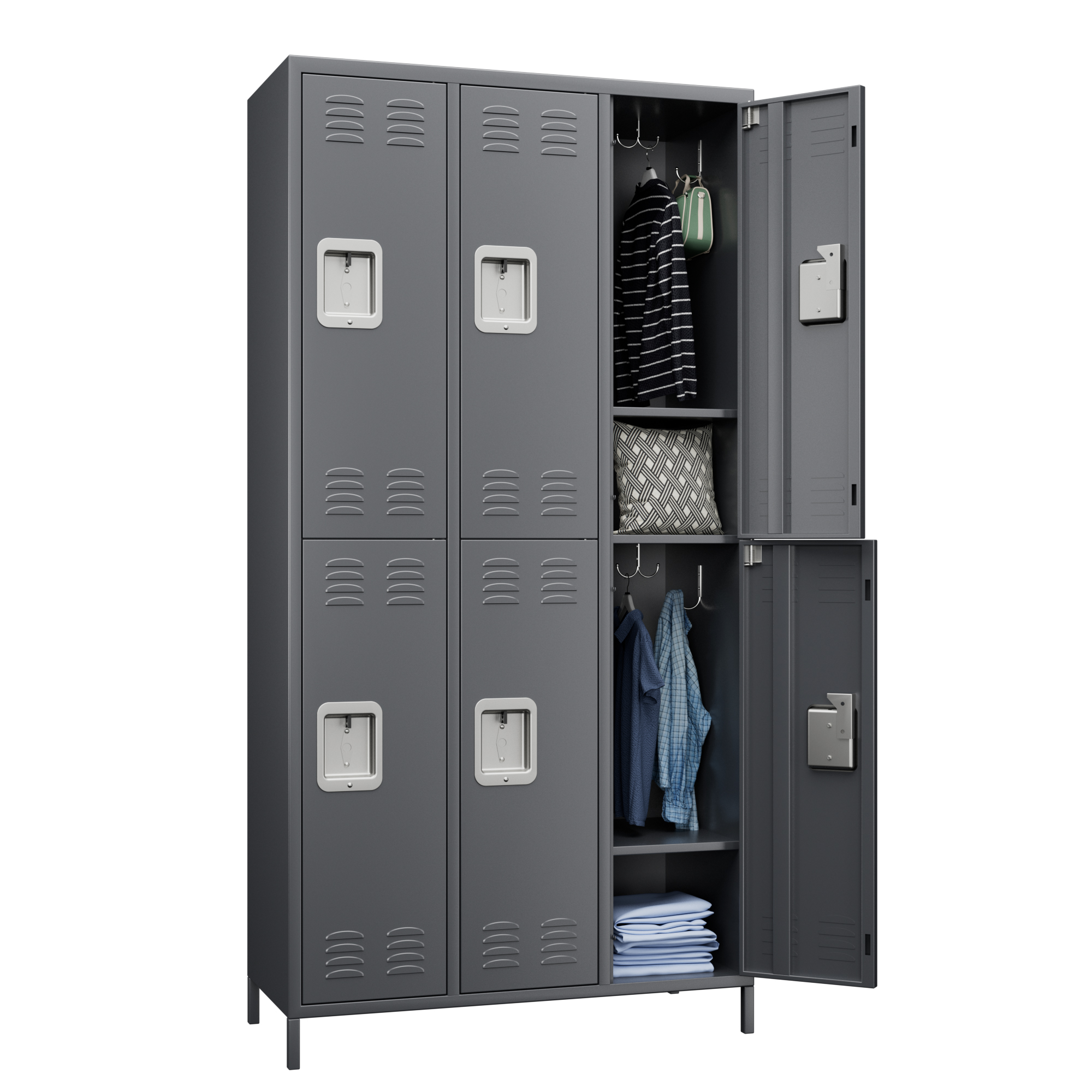 Aobabo Metal Storage Locker (6 Door-Dark Grey)
