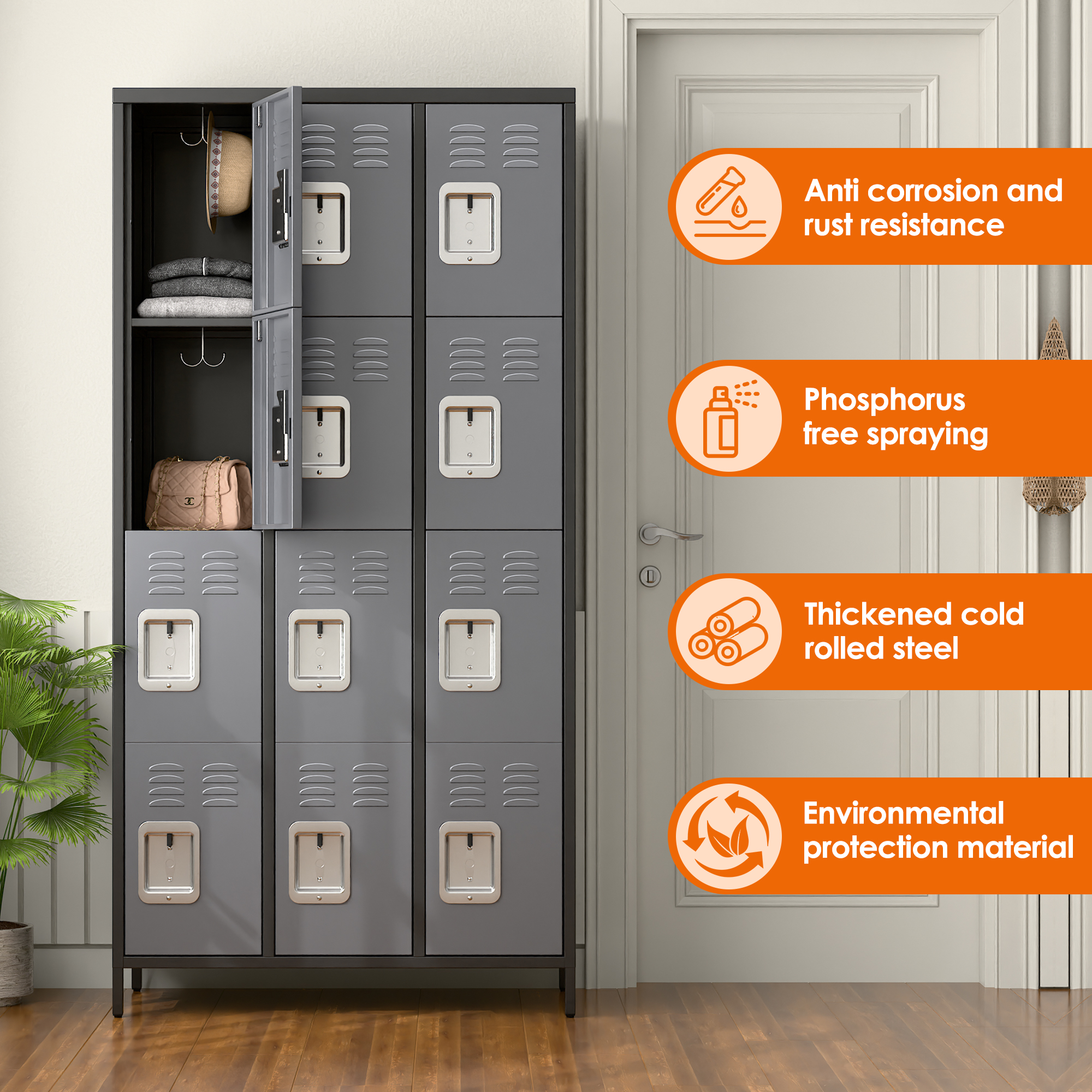 Aobabo 12 Door Metal Locker (Dark Grey)