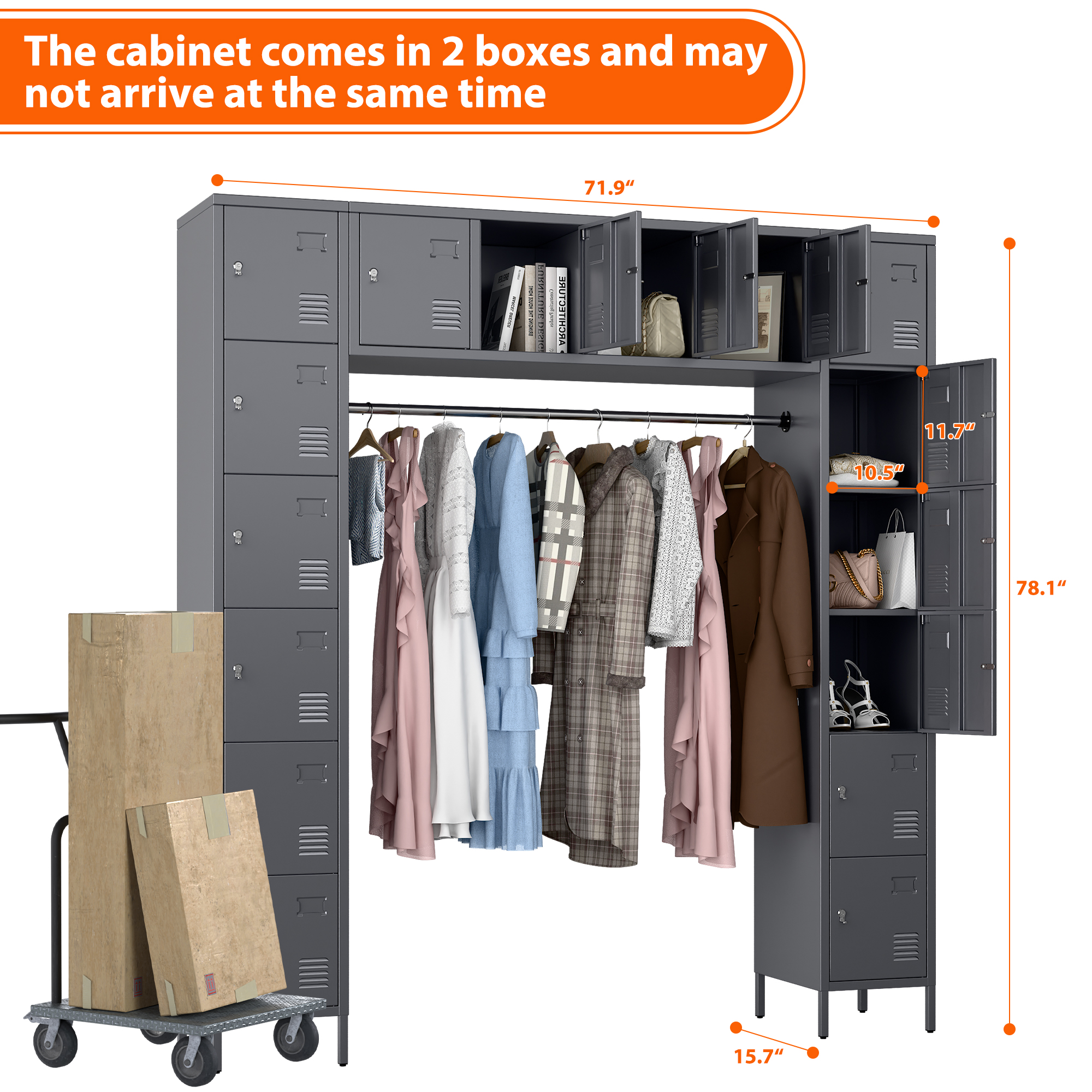 2025 Upgrade 78" H Metal Storage Lockers with 16 Doors，Assembly Required-Dark Grey