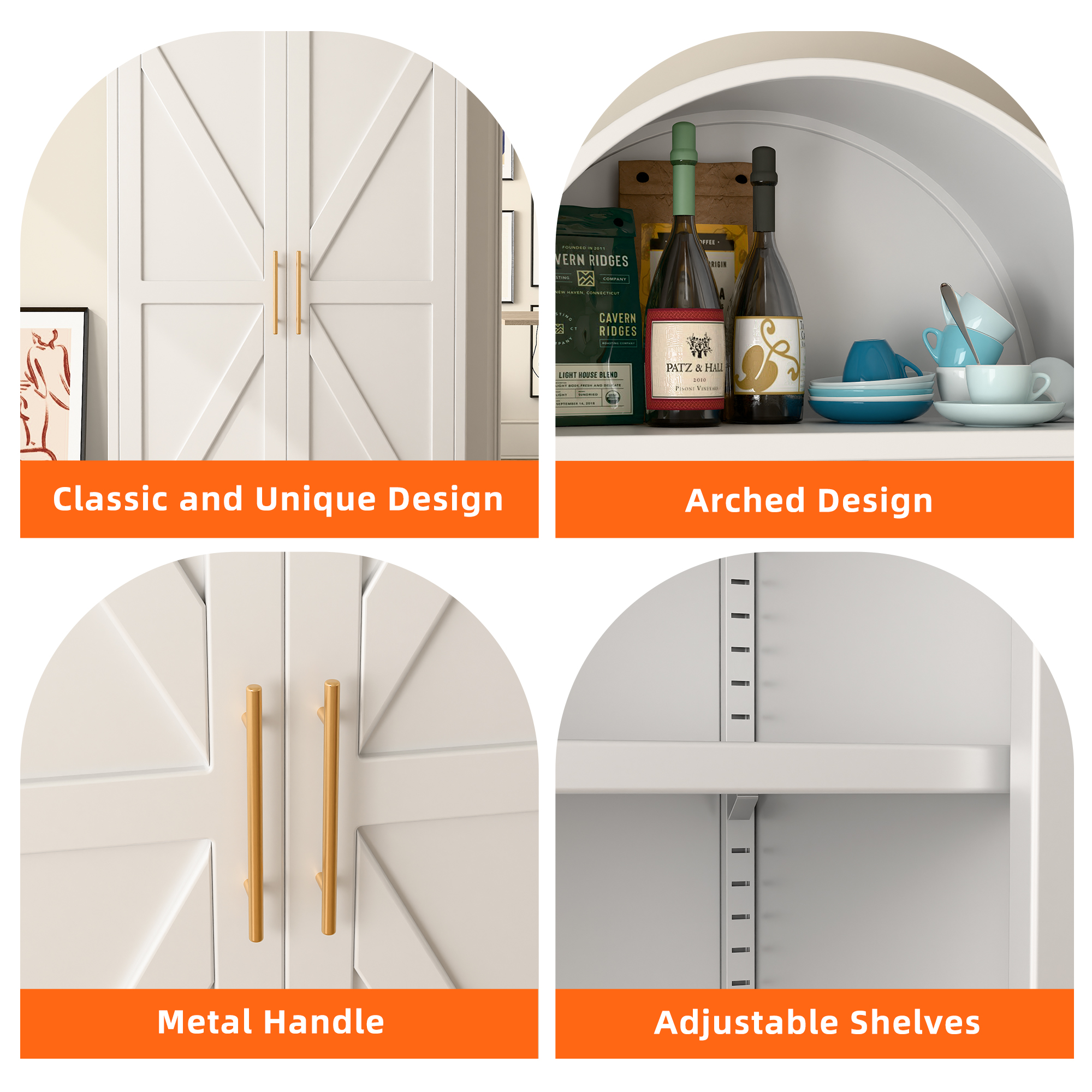 72.8"H Metal Arched Cabinet with 1 Drawer,Assembly Required,White