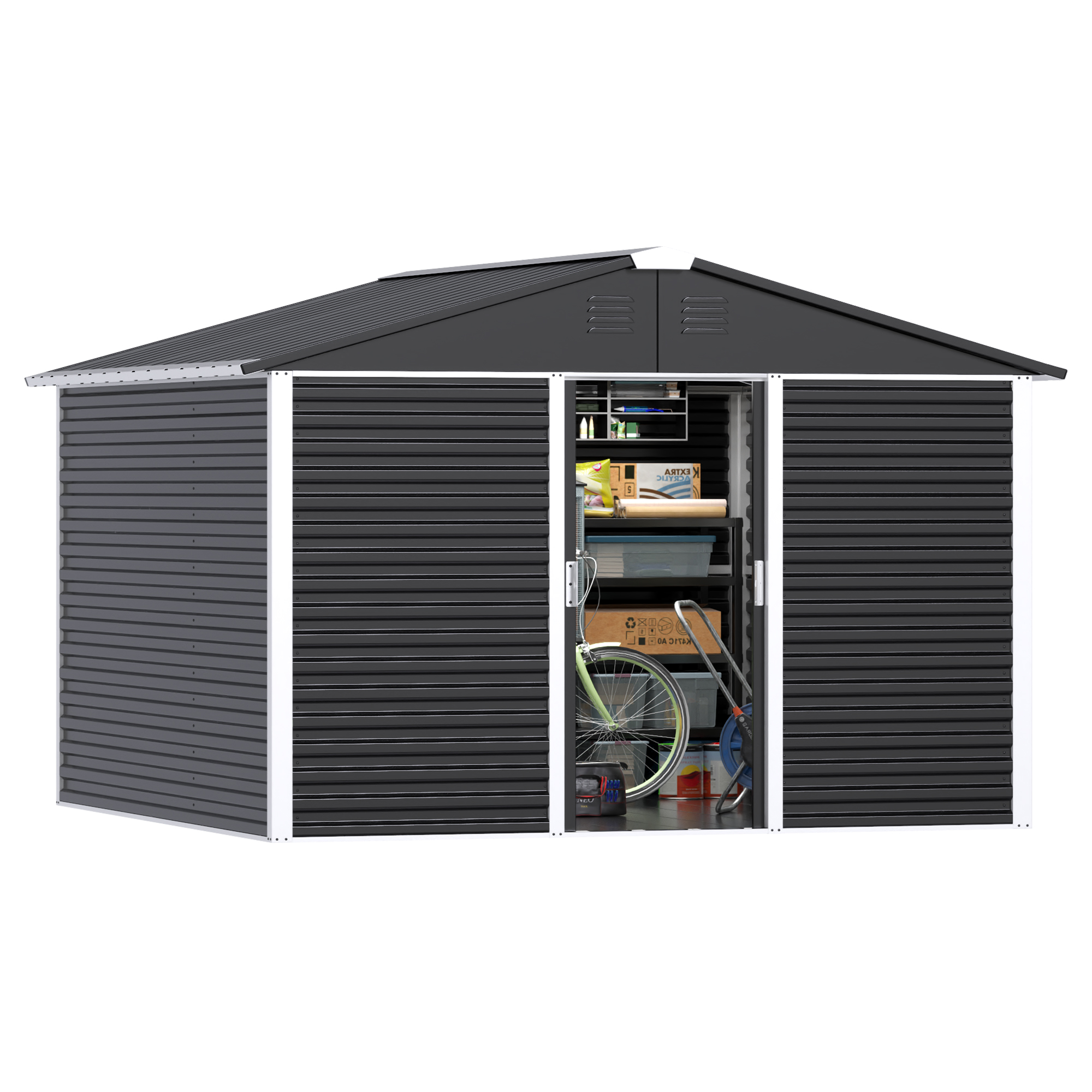 Large-sized Outdoor Metal Shed  10 ft. W x 10 ft. D,Black