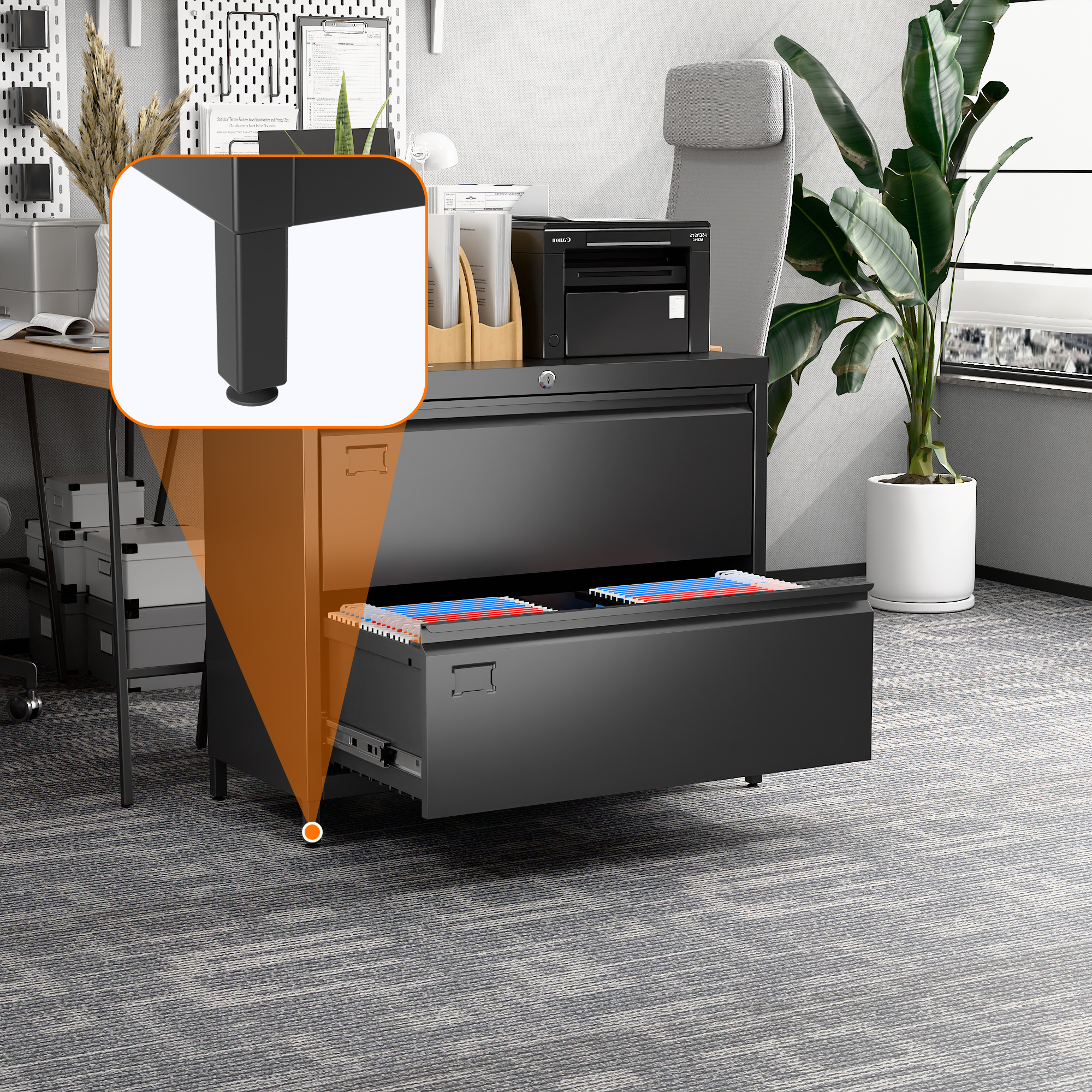 Lateral File Cabinet with 2 Drawer,Required Assembly,Black