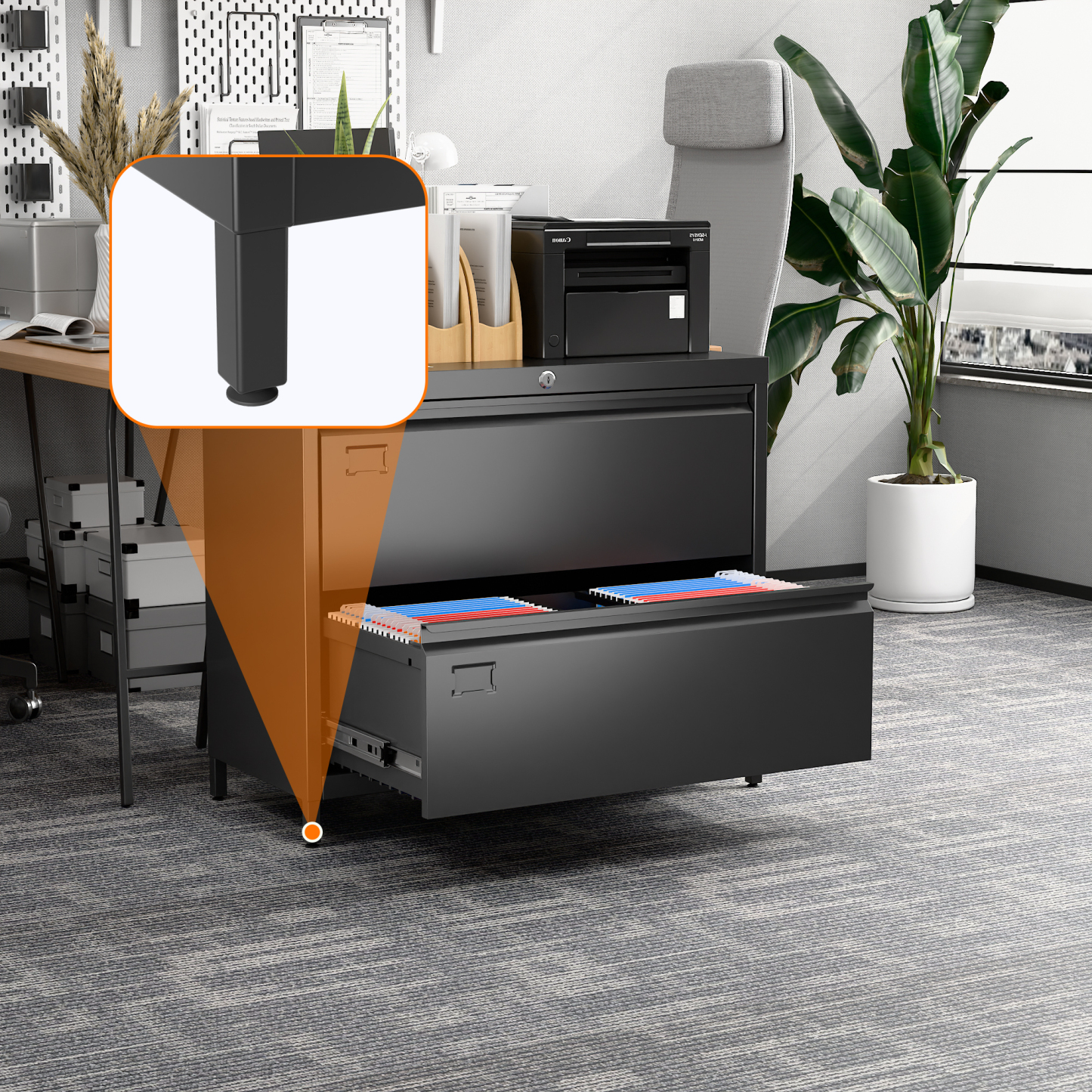 Lateral File Cabinet with 2 Drawer,Required Assembly,Black